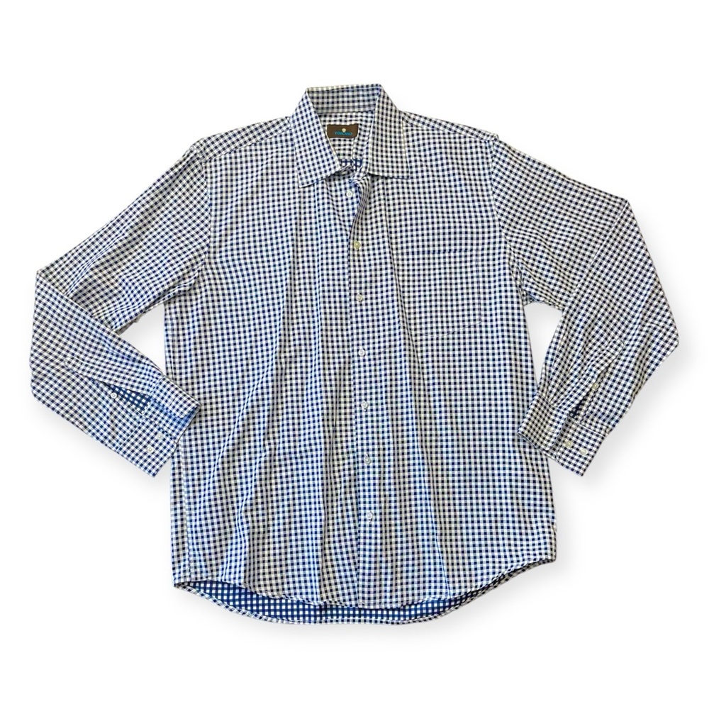 Toscano Men’s Gingham Check Dress Shirt – Blue/White